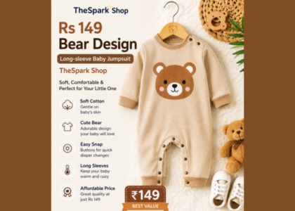 Rs 149 Bear Design Long-sleeve Baby Jumpsuit TheSpark Shop