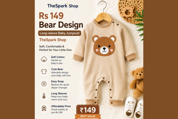 Rs 149 Bear Design Long-sleeve Baby Jumpsuit TheSpark Shop
